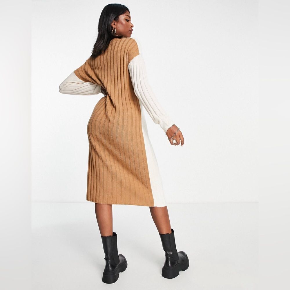 Madewell color block ribbed sweater dress in cream